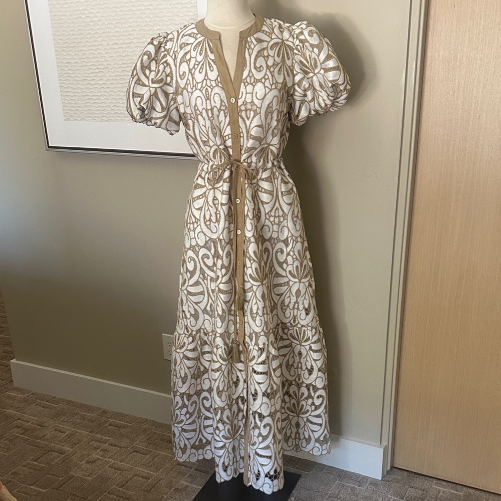 Solitaire White and Gold Lace-Effect Maxi Dress - Picture 6 of 12
